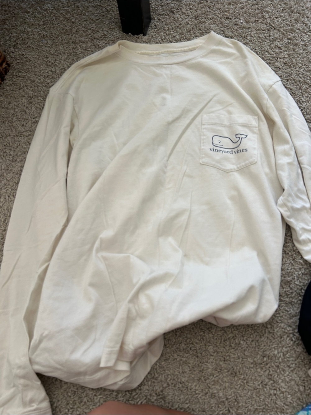 Vineyard Vines Cream Long Sleeve Pocket Tee with Logo